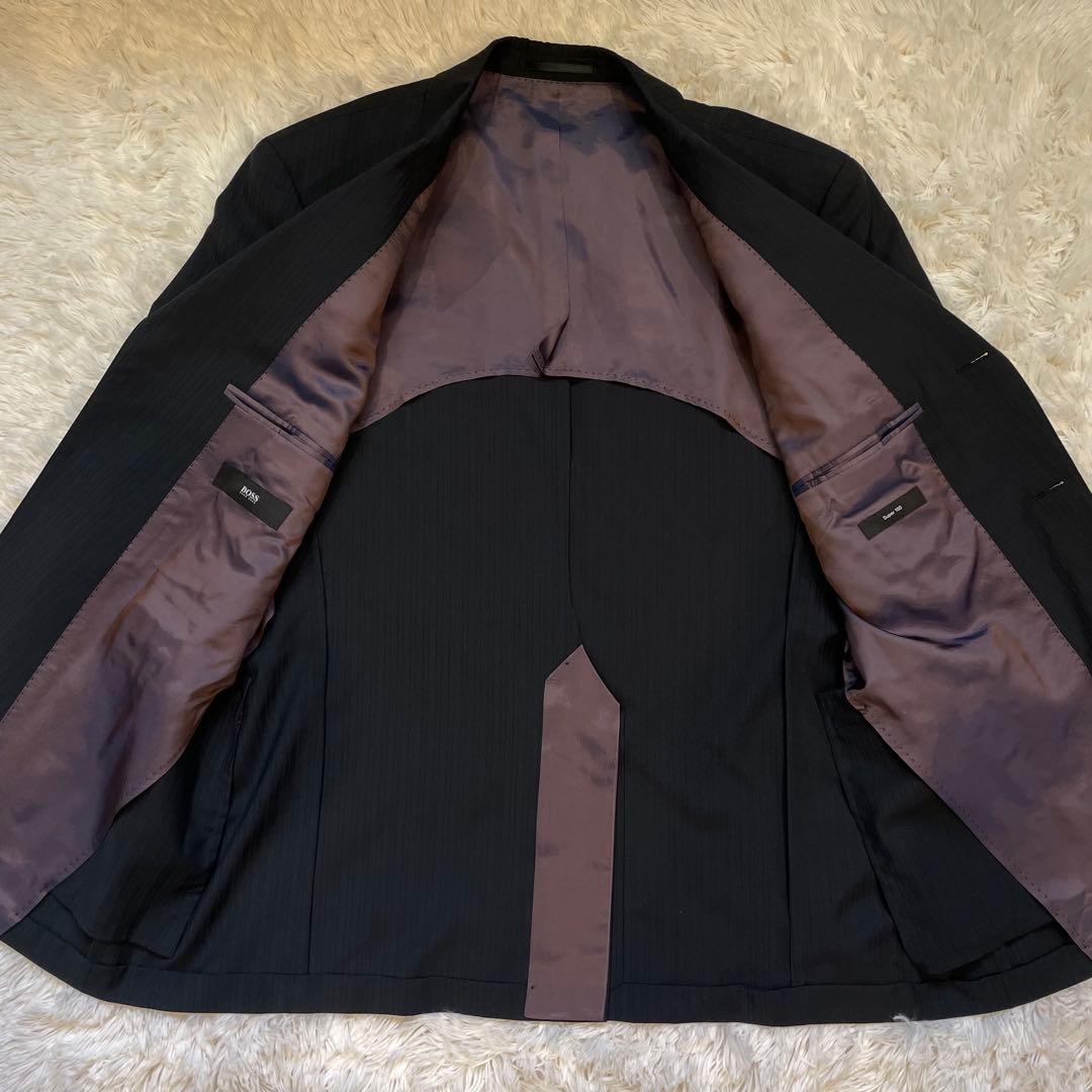 HUGO BOSS シングルスーツ 黒 セットアップ メンズ ストライプ
