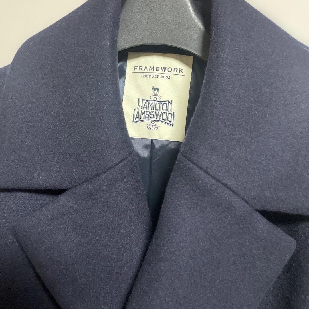 OT1FRAMEWORK ネイビーダブルブレストチェスターコート36