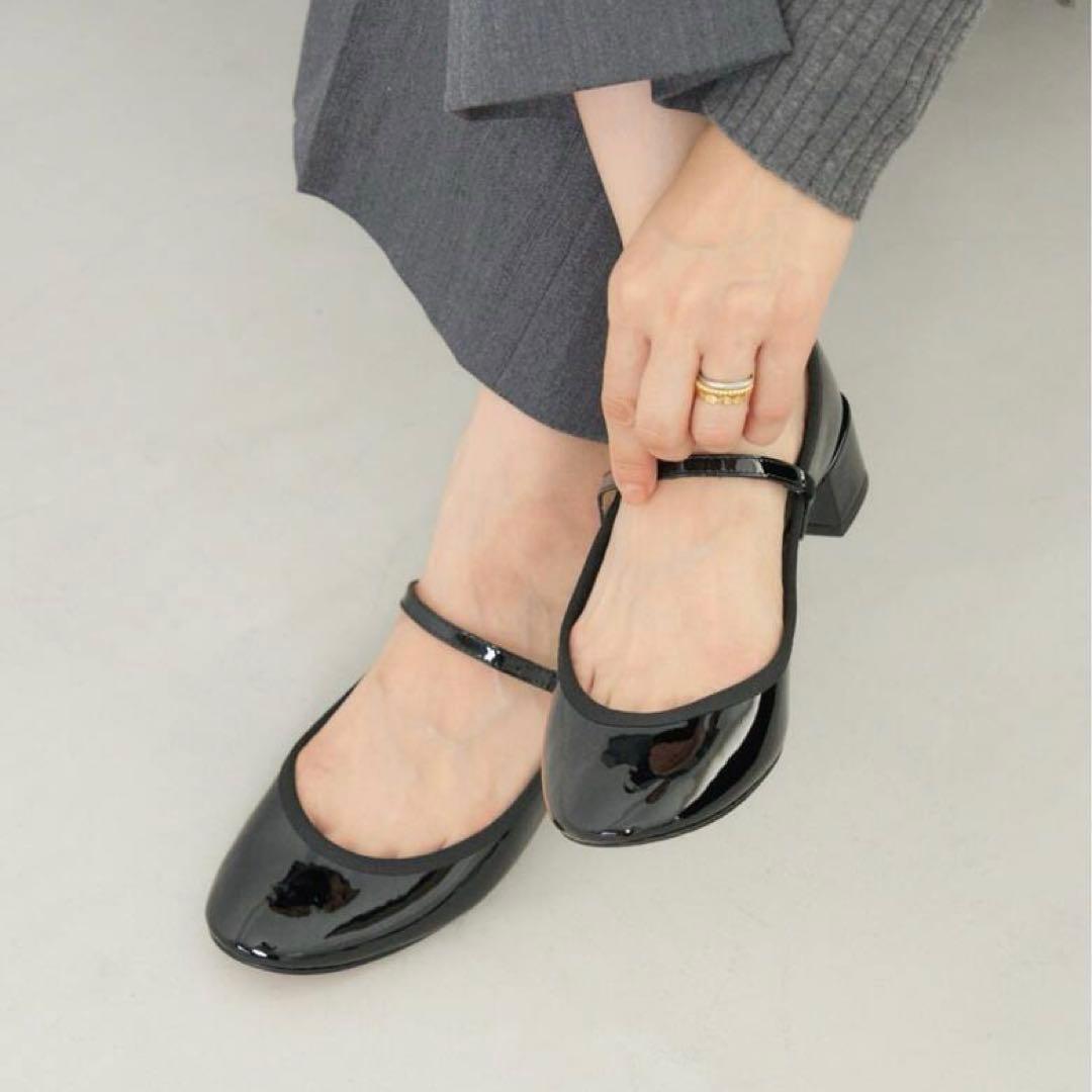 【美品】レペット ROSE メリージェーン ストラップ エナメル24 黒