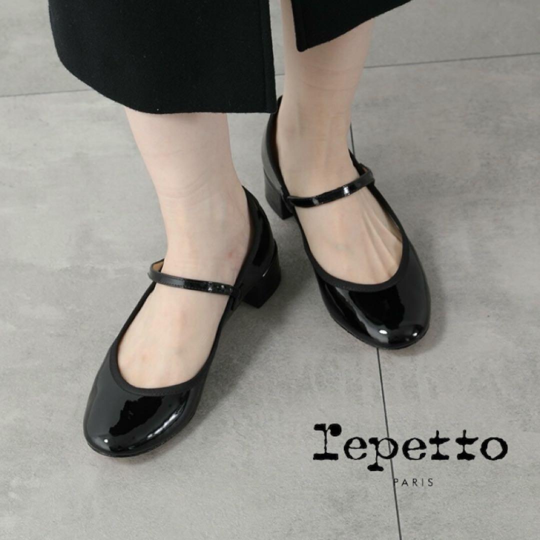 【美品】レペット ROSE メリージェーン ストラップ エナメル24 黒