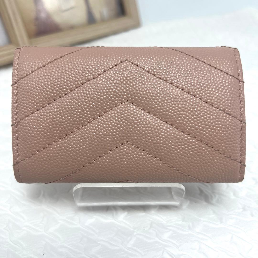 ✨極美品✨YSLサンローラン　4連キーケース　キャビアスキン　Vステッチ　ピンク