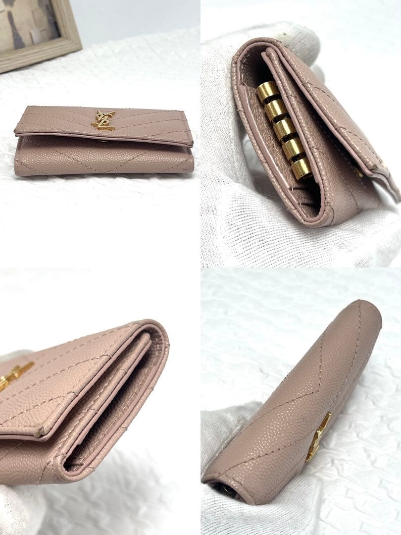 ✨極美品✨YSLサンローラン　4連キーケース　キャビアスキン　Vステッチ　ピンク