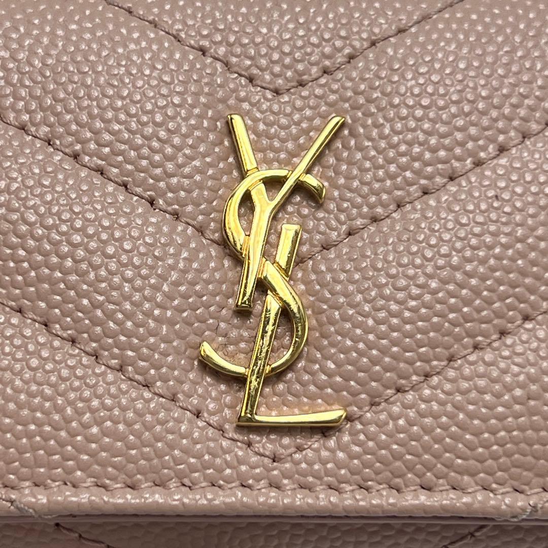 ✨極美品✨YSLサンローラン　4連キーケース　キャビアスキン　Vステッチ　ピンク