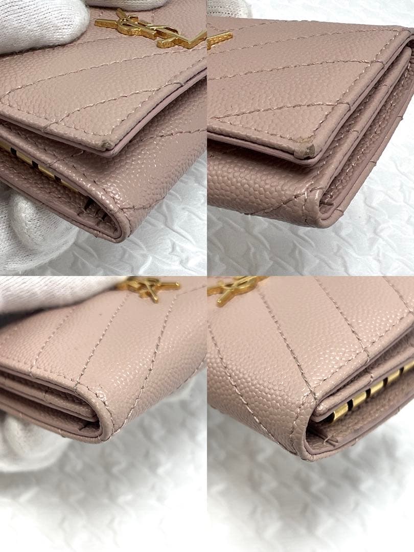 ✨極美品✨YSLサンローラン　4連キーケース　キャビアスキン　Vステッチ　ピンク