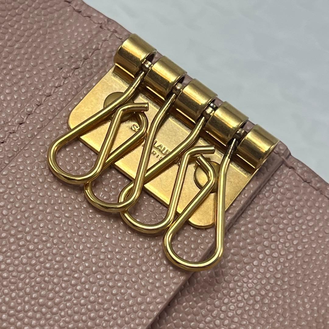 ✨極美品✨YSLサンローラン　4連キーケース　キャビアスキン　Vステッチ　ピンク