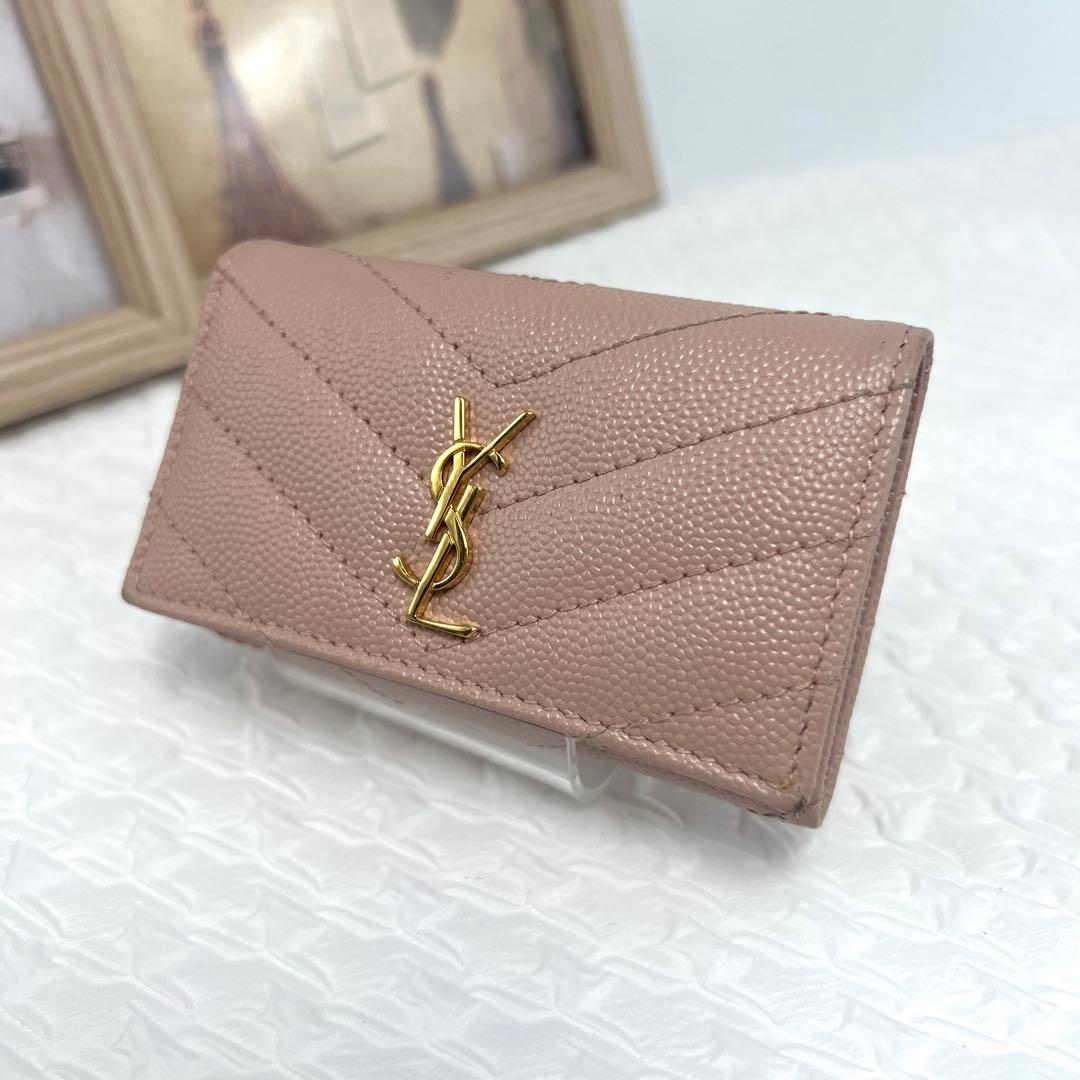 ✨極美品✨YSLサンローラン　4連キーケース　キャビアスキン　Vステッチ　ピンク