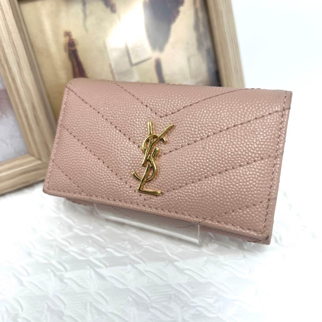 ✨極美品✨YSLサンローラン　4連キーケース　キャビアスキン　Vステッチ　ピンク