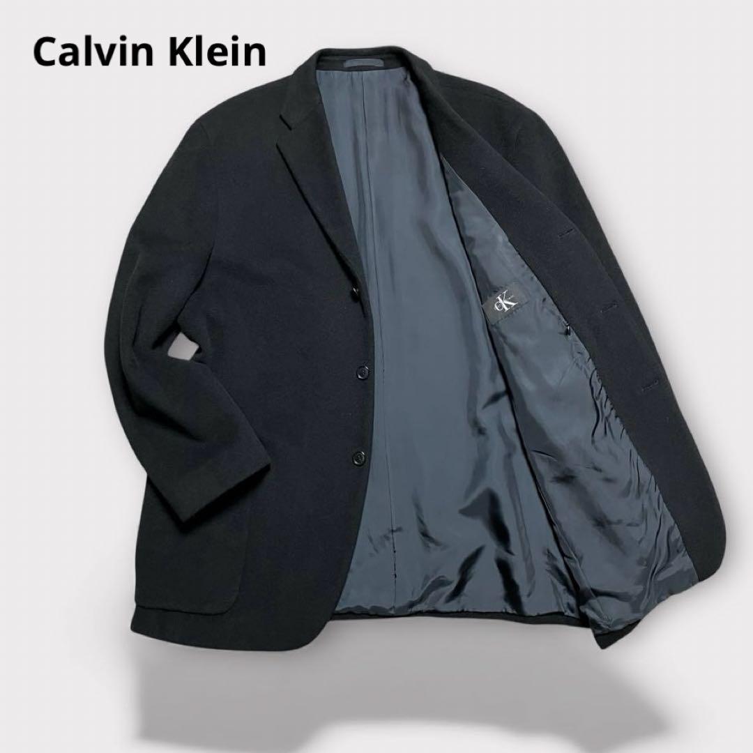 【美品✨カシミヤ混 XL】カルバンクライン チェスターコート ラムウール 黒