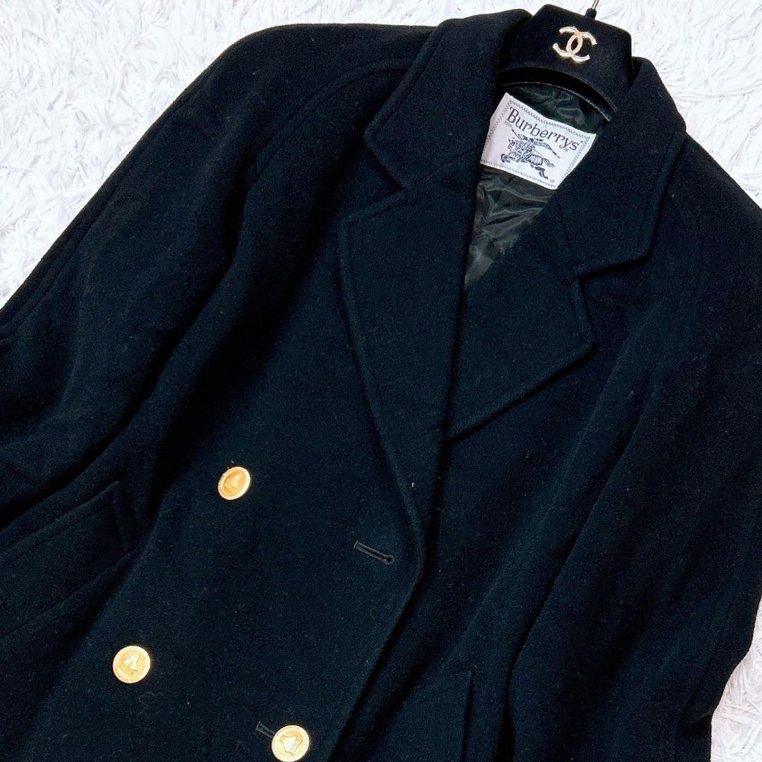 美品✨バーバリー　カシミヤ　ダブルブレスト　チェスターコート　金ボタン　ブラック