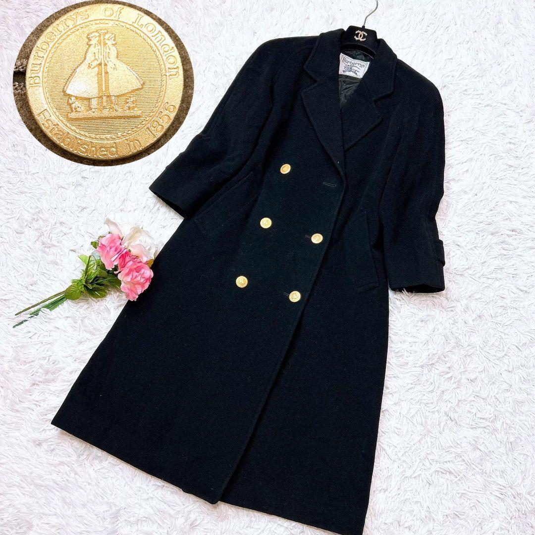 美品✨バーバリー　カシミヤ　ダブルブレスト　チェスターコート　金ボタン　ブラック