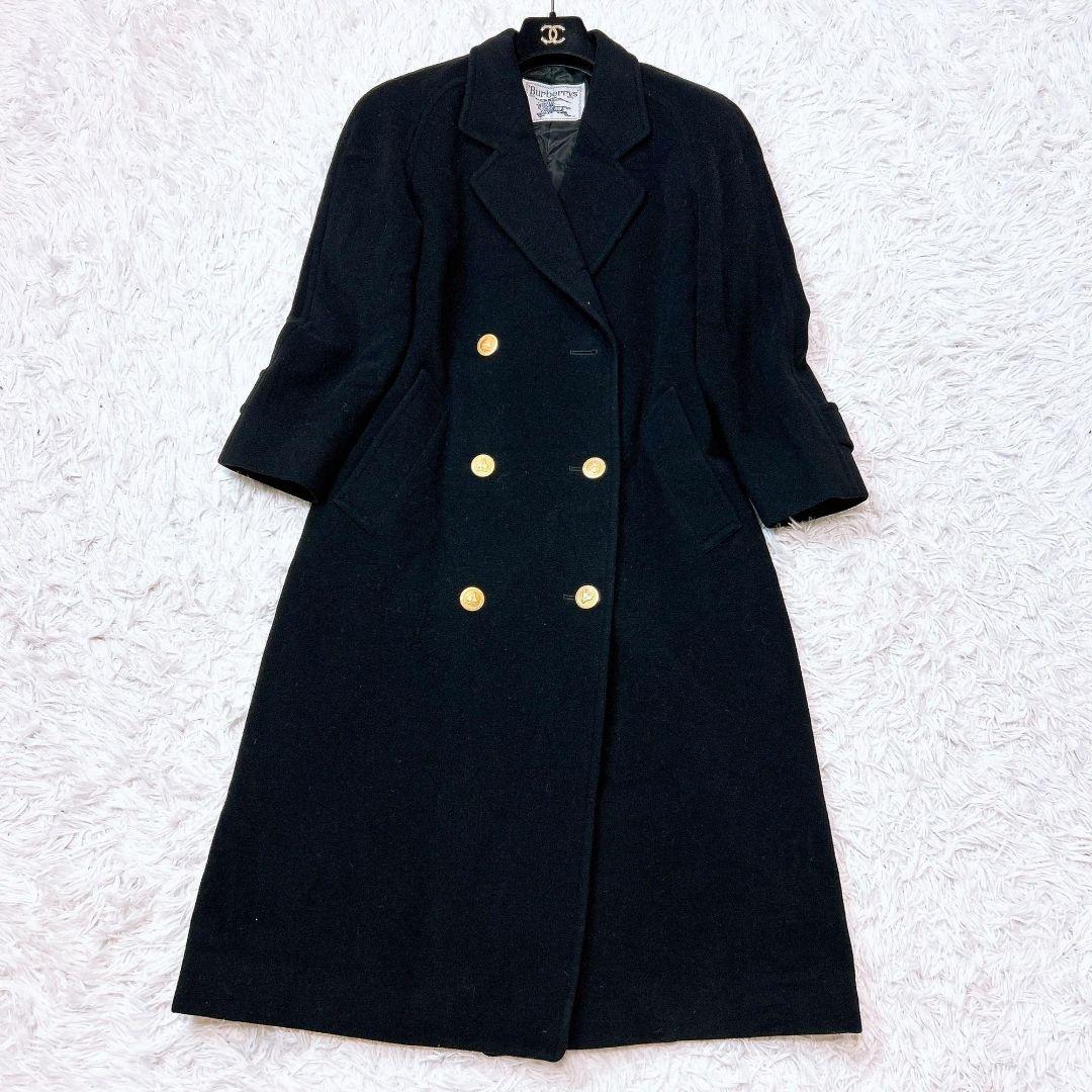 美品✨バーバリー　カシミヤ　ダブルブレスト　チェスターコート　金ボタン　ブラック