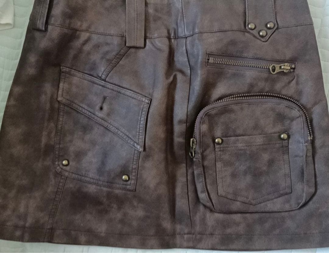 試着のみ PERSONSOUL*Worn Leather Skirtミニスカート