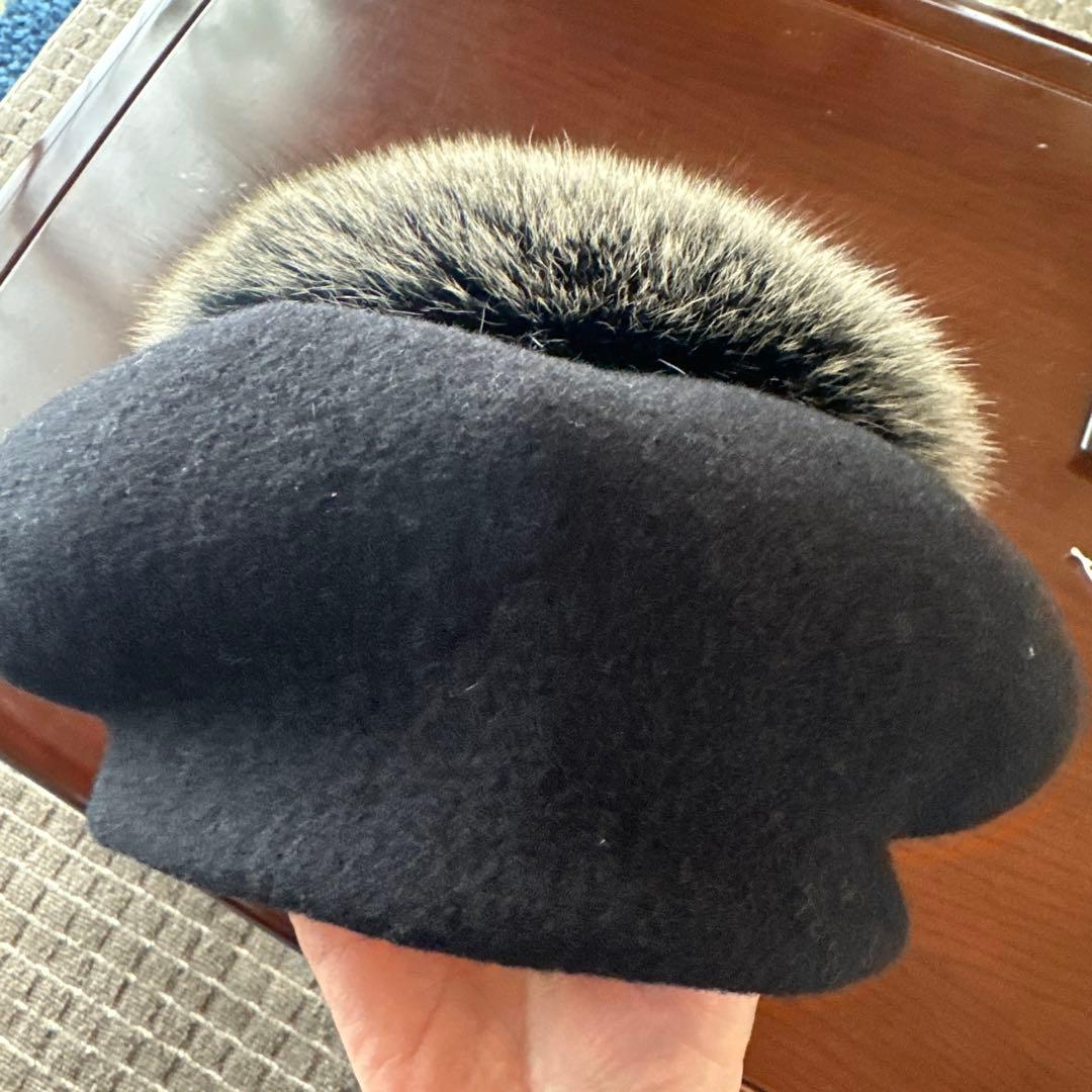 tokukaiＫＡＢＵＫＵカシラフォックスファーポンポンベレー帽ブラック