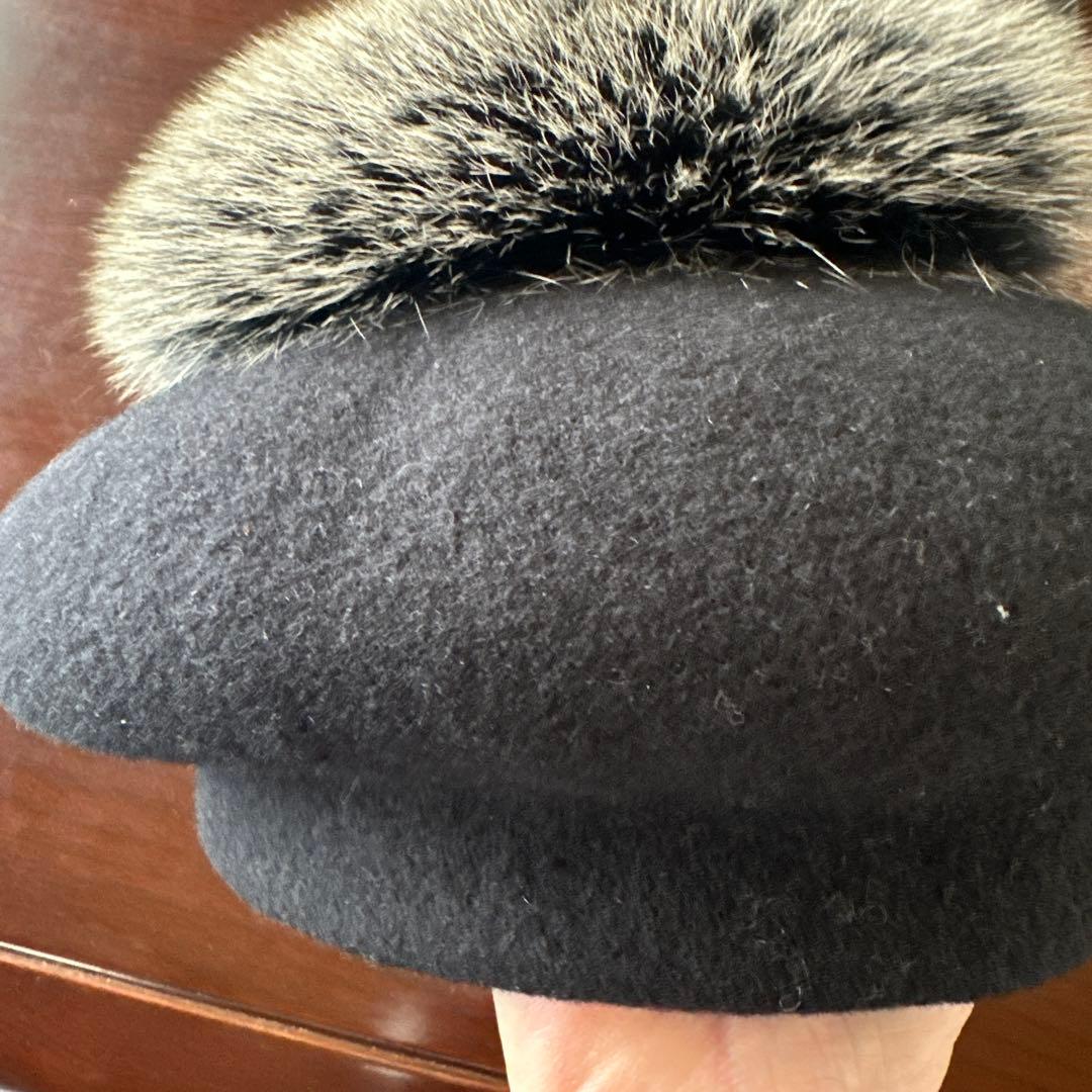 tokukaiＫＡＢＵＫＵカシラフォックスファーポンポンベレー帽ブラック