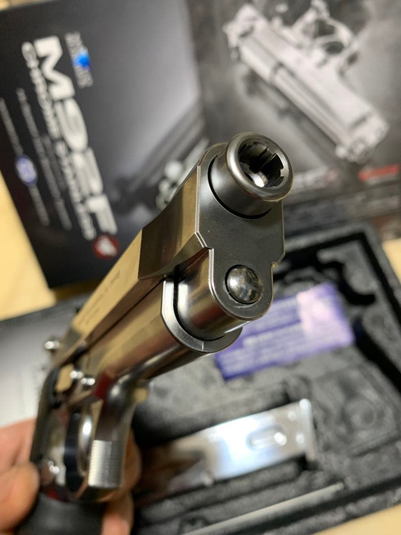 美品東京マルイM92Fクロームステンレス　HOGUホーグラバーグリップ　管45