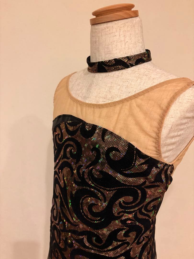 140ダンス衣装　黒×ゴールド　ワンピース