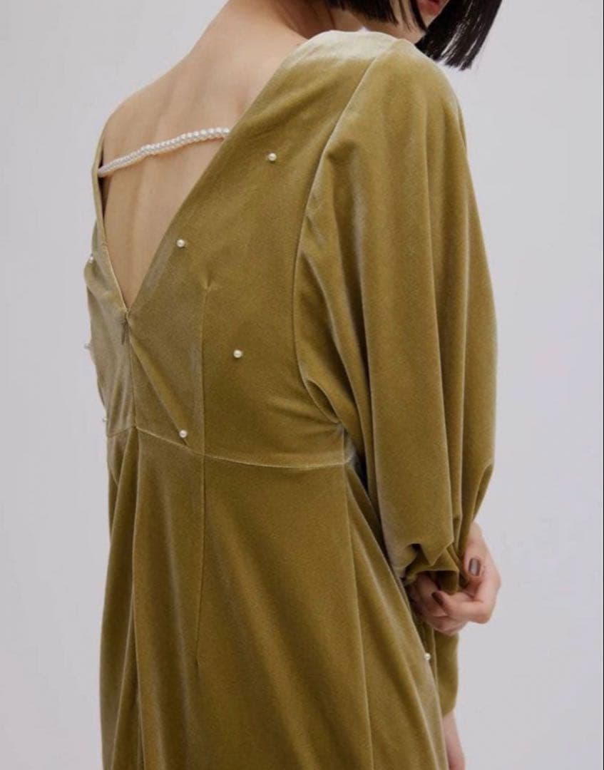ワンピース Ameri BACK OPEN PEARL VELOUR DRESS