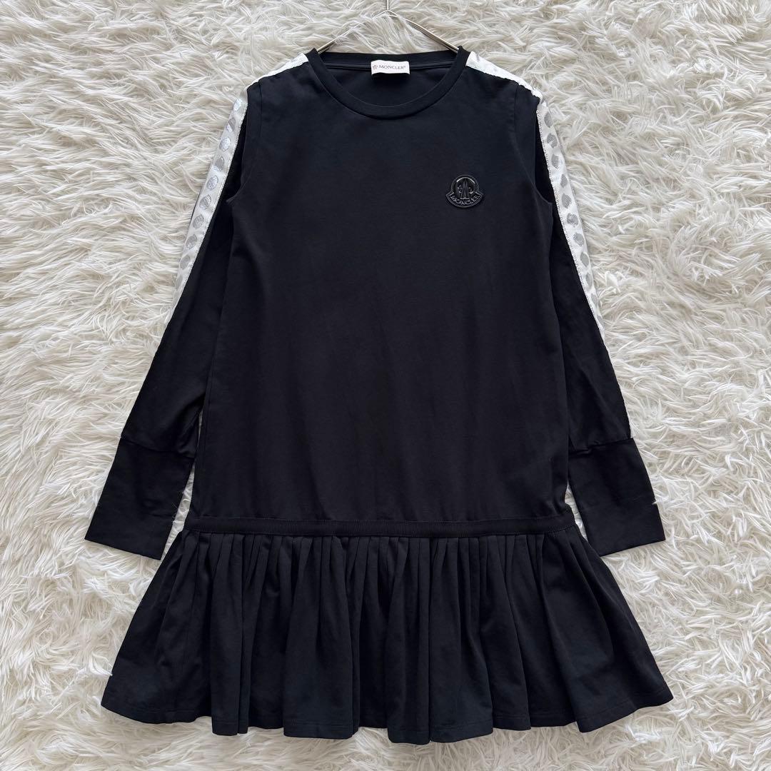【モンクレール】ワンピース　チュニック 140cm　黒　長袖 ロゴ　フリル