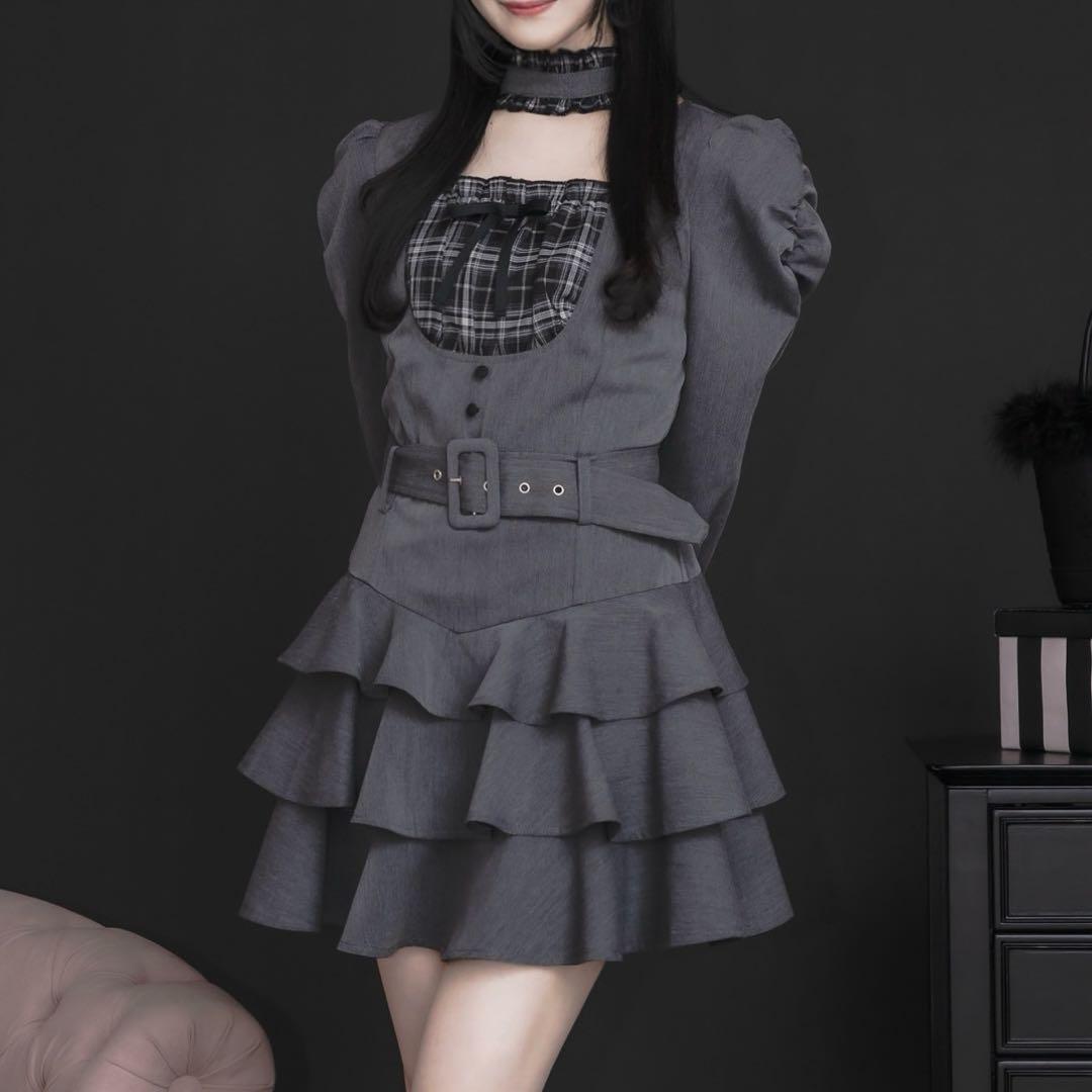 【匿名配送】pium チョーカーフリルティアードワンピース