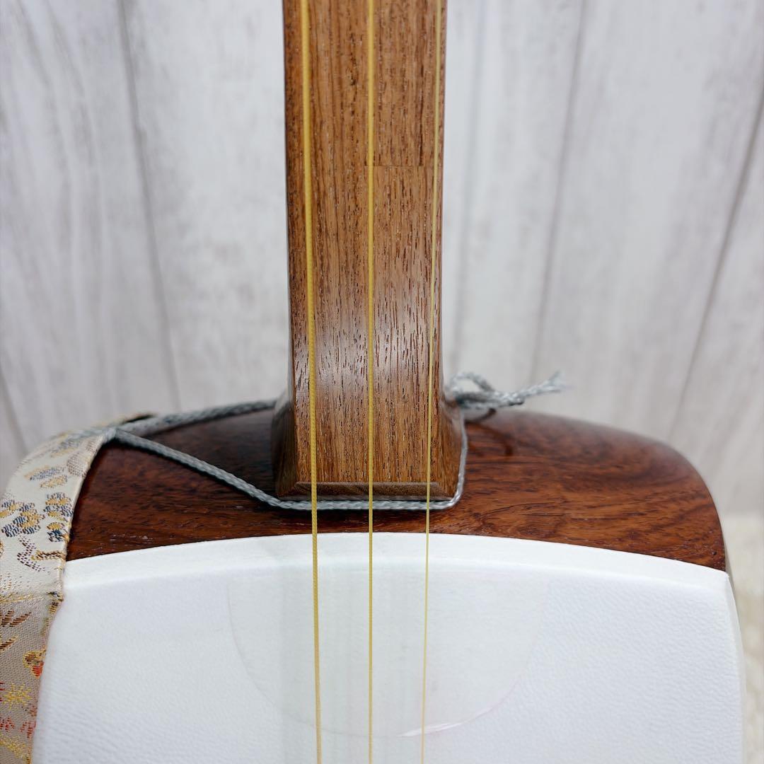 三味線 中棹 セット 撥 胴かけ 花梨 1本溝 犬皮 皮破れなし 丸打胴