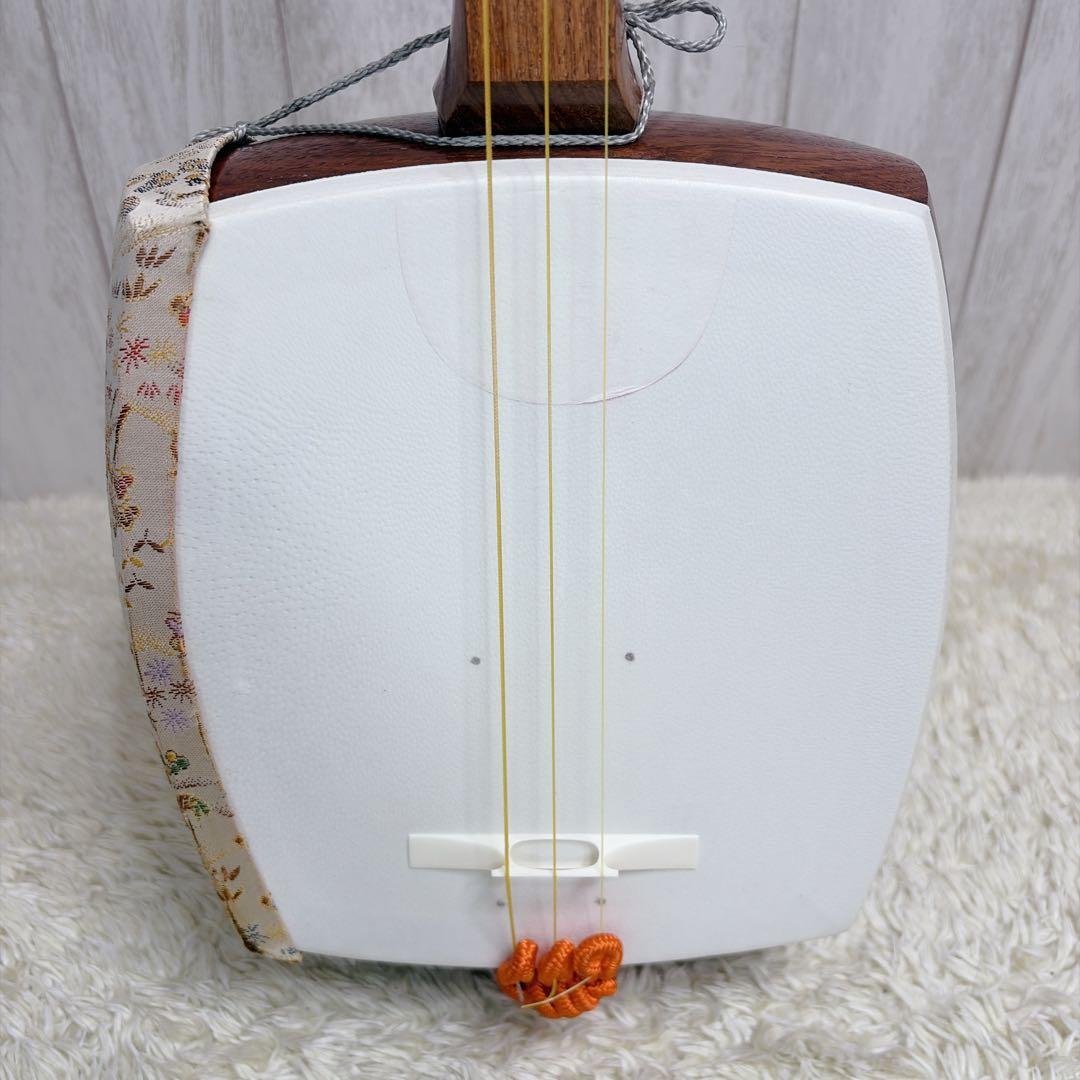 三味線 中棹 セット 撥 胴かけ 花梨 1本溝 犬皮 皮破れなし 丸打胴