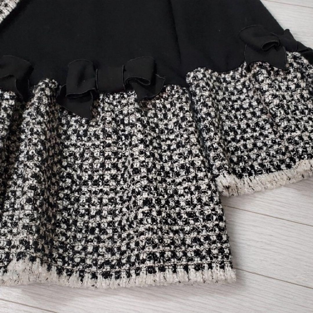 美品☆M’SGRACY カタログ掲載☆フリル付き黒白ツイード切り替えチュニック