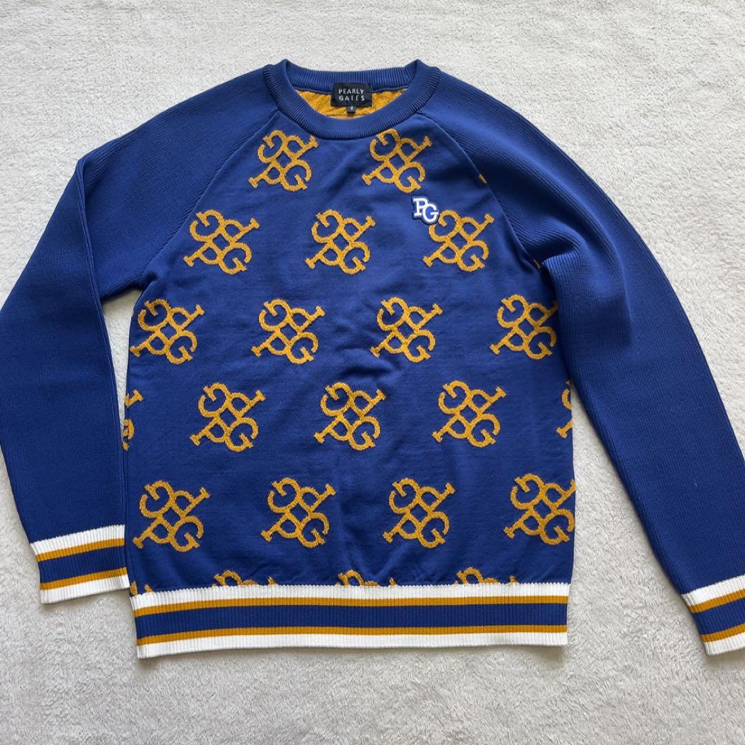 極美品　パーリーゲイツ　ニット　スカート　セットアップ　モノグラム　総柄　ブルー