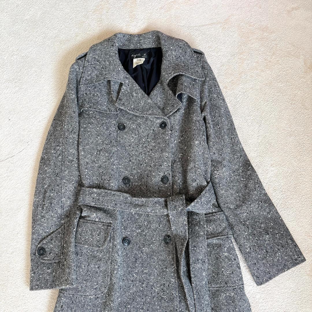 アニエスべー⭐️アンゴラ混 ミックスツイード チェスターコート ベルト付き 38