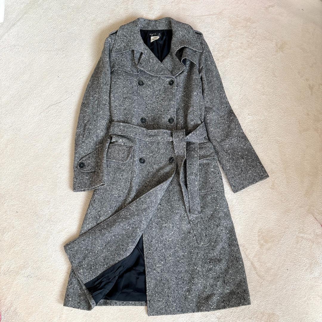 アニエスべー⭐️アンゴラ混 ミックスツイード チェスターコート ベルト付き 38