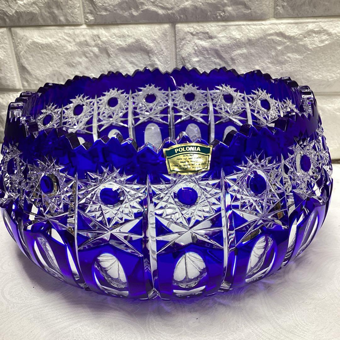 U 未使用　POLONIA　クリスタル　カット　ガラスボウル　切子　25ｃｍ