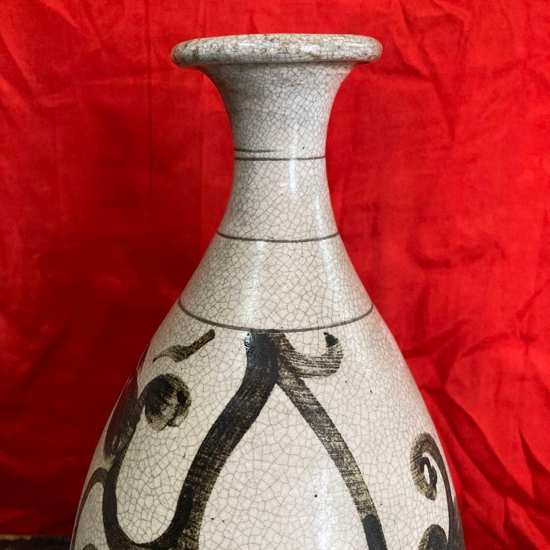 中国　鉄絵　瓶　徳利　蔓草図