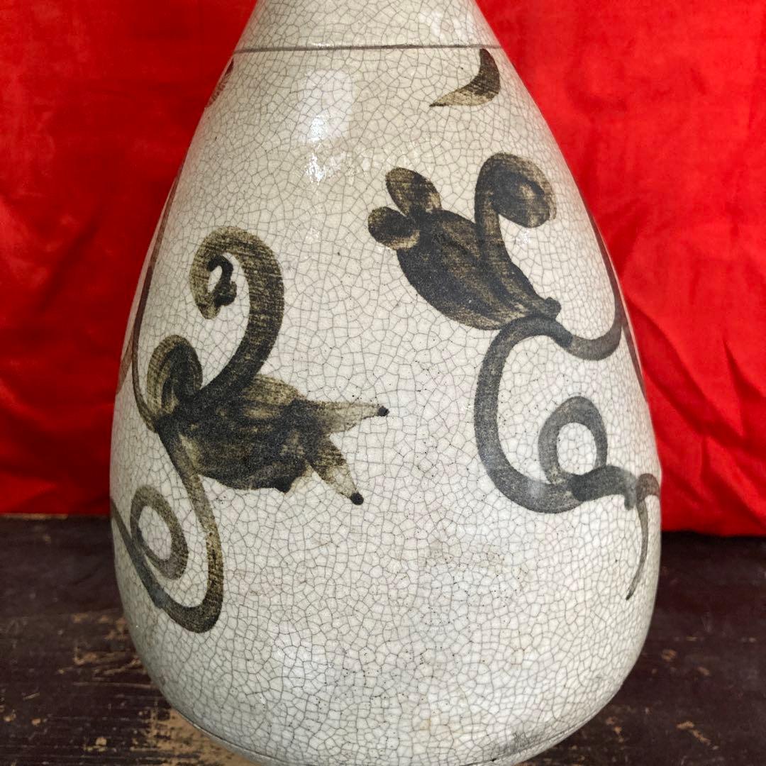 中国　鉄絵　瓶　徳利　蔓草図