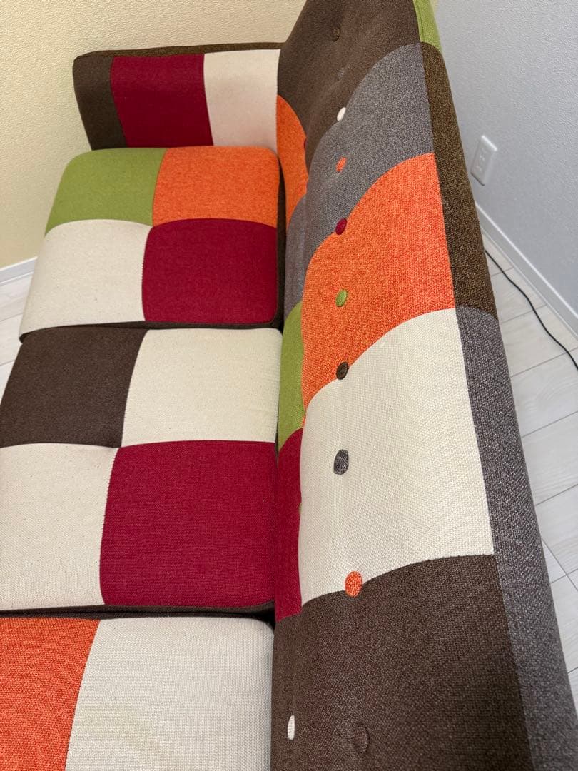 美品最終値下げ！3人掛けソファ　不二貿易 パッチワークソファ　（オットマン付き）