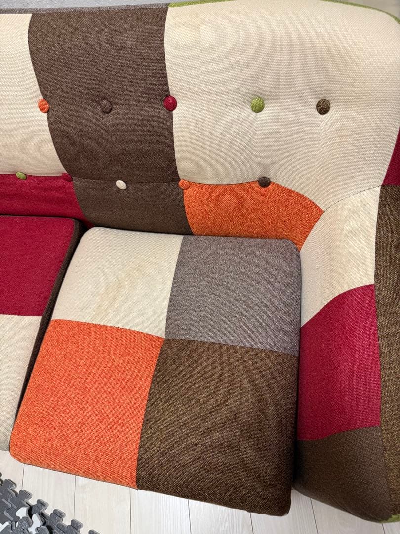 美品最終値下げ！3人掛けソファ　不二貿易 パッチワークソファ　（オットマン付き）