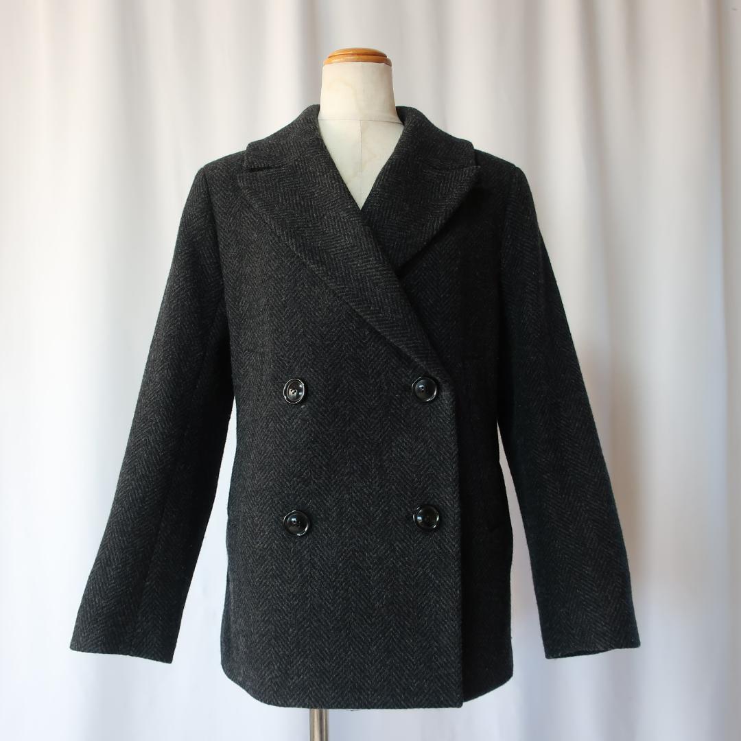 アンタイトル バルキーヘリンボン ショートピーコート ヘリンボーン柄 グレー 2