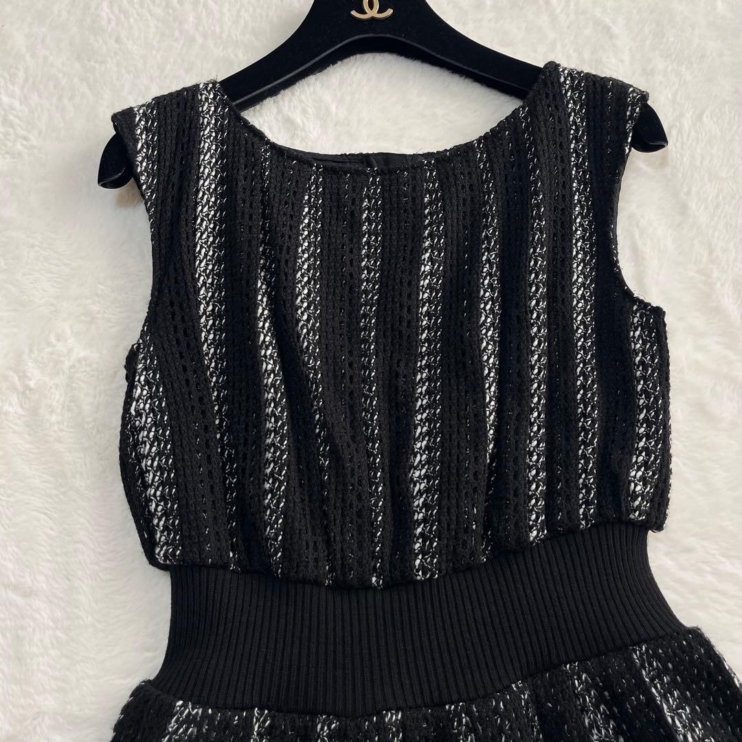 エポカ ドレス ワンピース 総かぎ編み ミモレ丈 クロシェレース 白黒 40