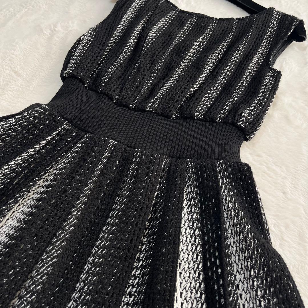 エポカ ドレス ワンピース 総かぎ編み ミモレ丈 クロシェレース 白黒 40