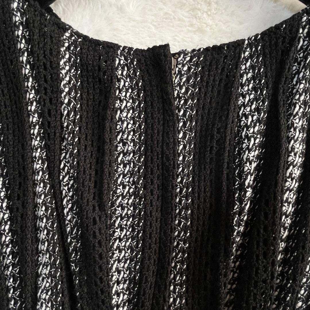 エポカ ドレス ワンピース 総かぎ編み ミモレ丈 クロシェレース 白黒 40