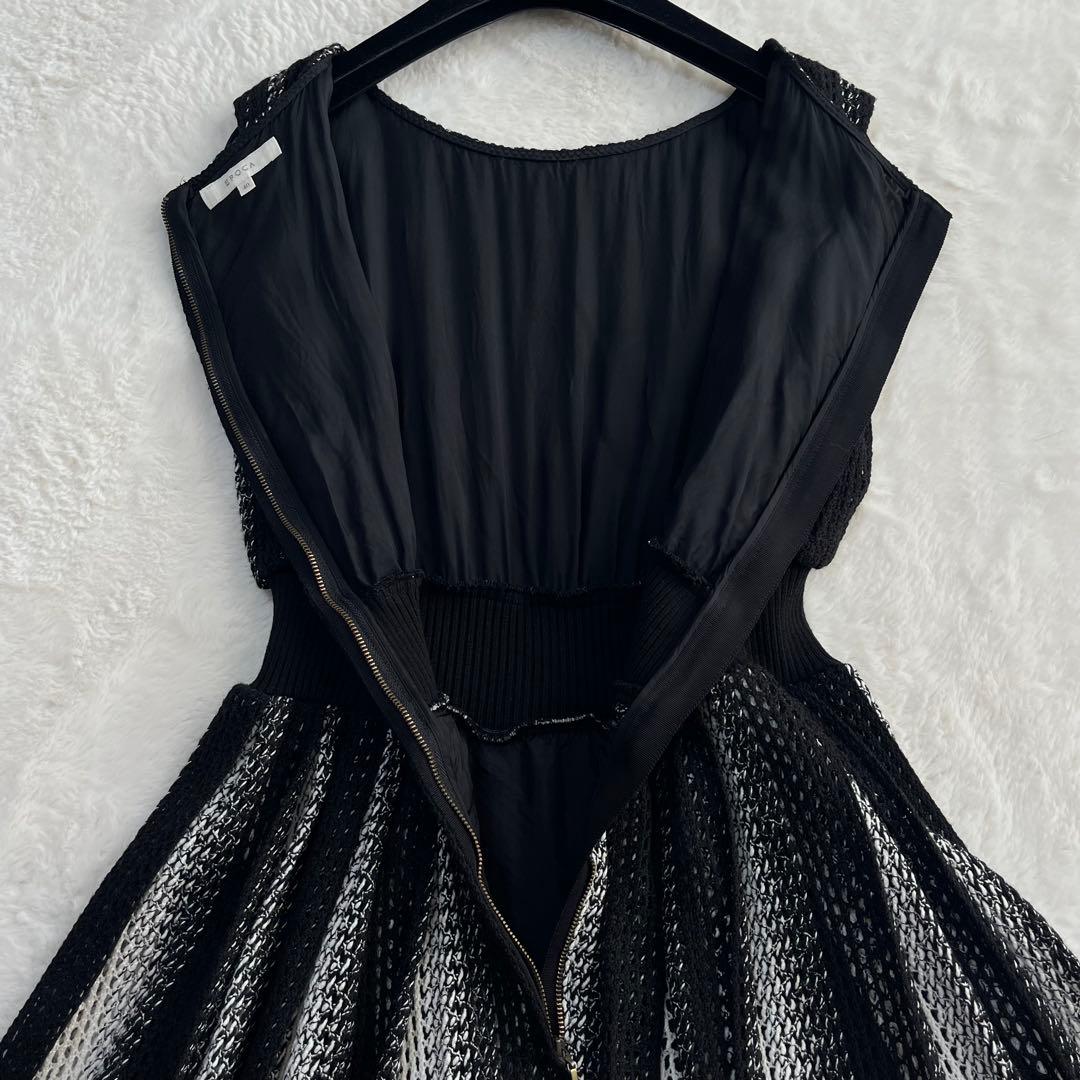 エポカ ドレス ワンピース 総かぎ編み ミモレ丈 クロシェレース 白黒 40