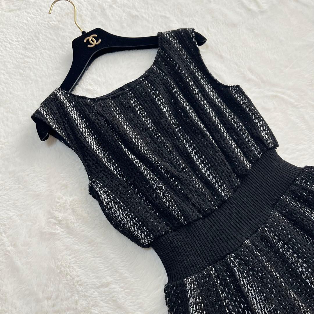 エポカ ドレス ワンピース 総かぎ編み ミモレ丈 クロシェレース 白黒 40