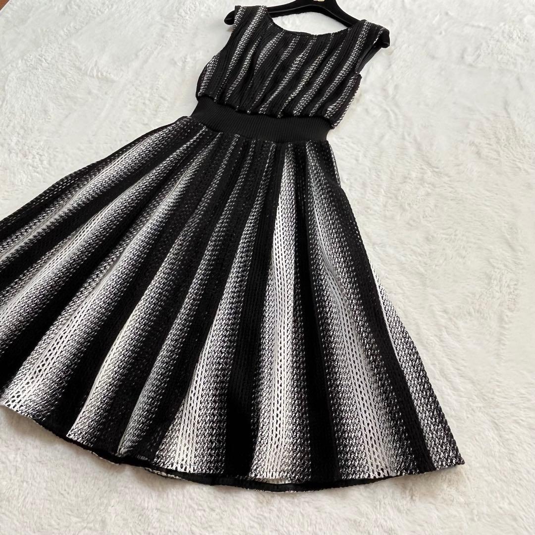 エポカ ドレス ワンピース 総かぎ編み ミモレ丈 クロシェレース 白黒 40