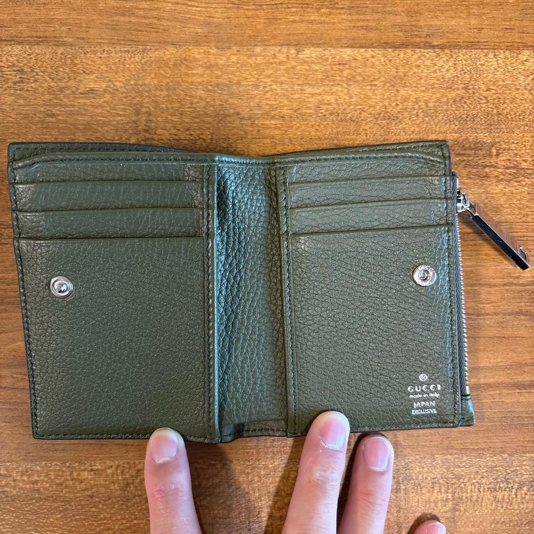 【美品】GUCCI 日本限定モデル 二つ折り財布 オリーブグリーン