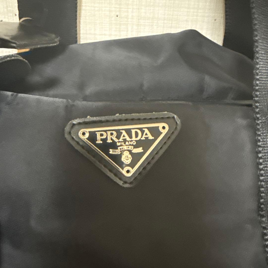 【美品】PRADA　ボストンバック　南京錠　ナイロン　黒　三角プレート　大容量