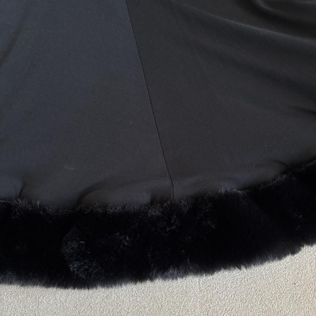 LIZLISA　リズリサ　ポンポンリボンニットファーポンチョ　ブラック　ビジュー