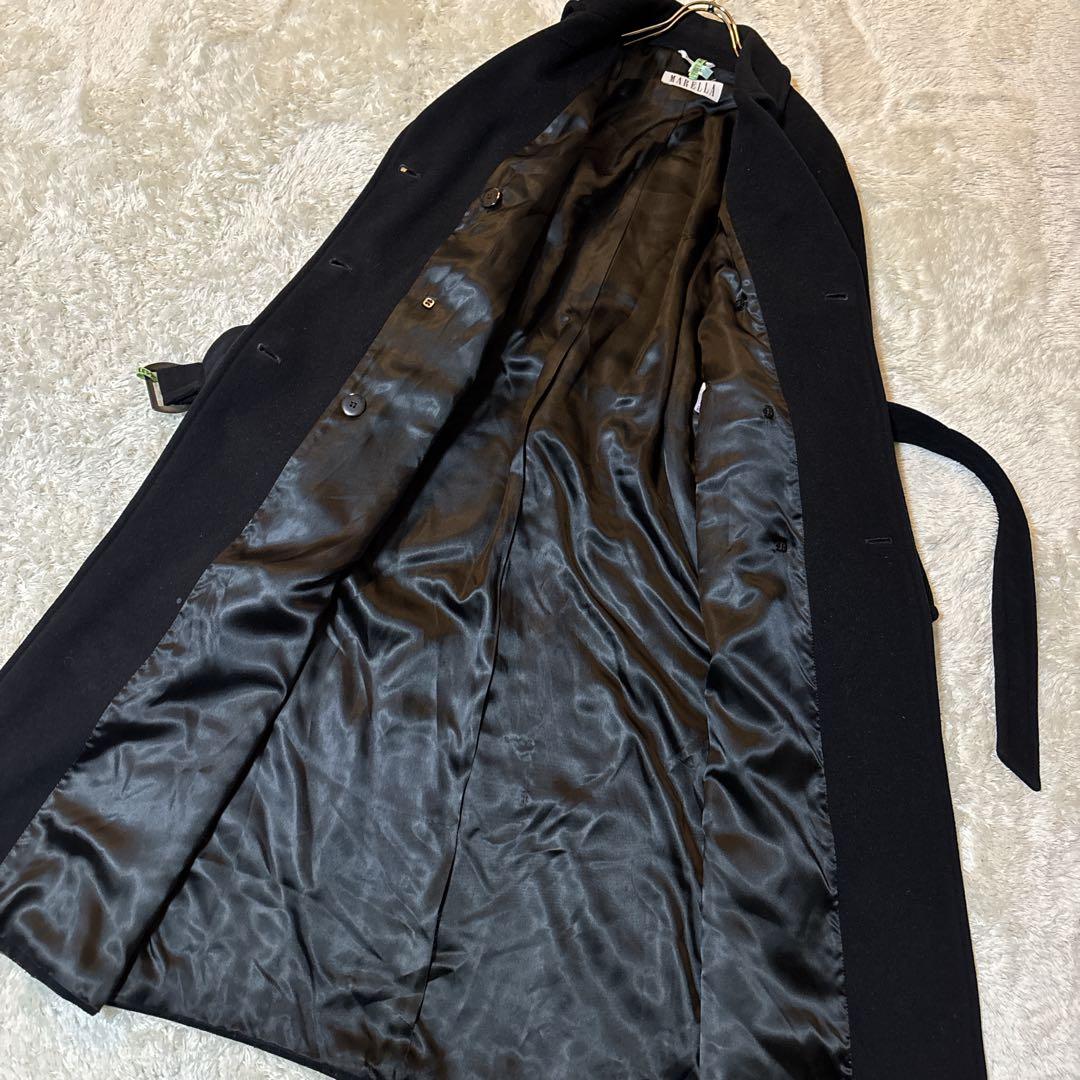 マレーラ アンゴラ混　マキシ丈 チェスターコート ダブルブレスト ベルト付き 黒