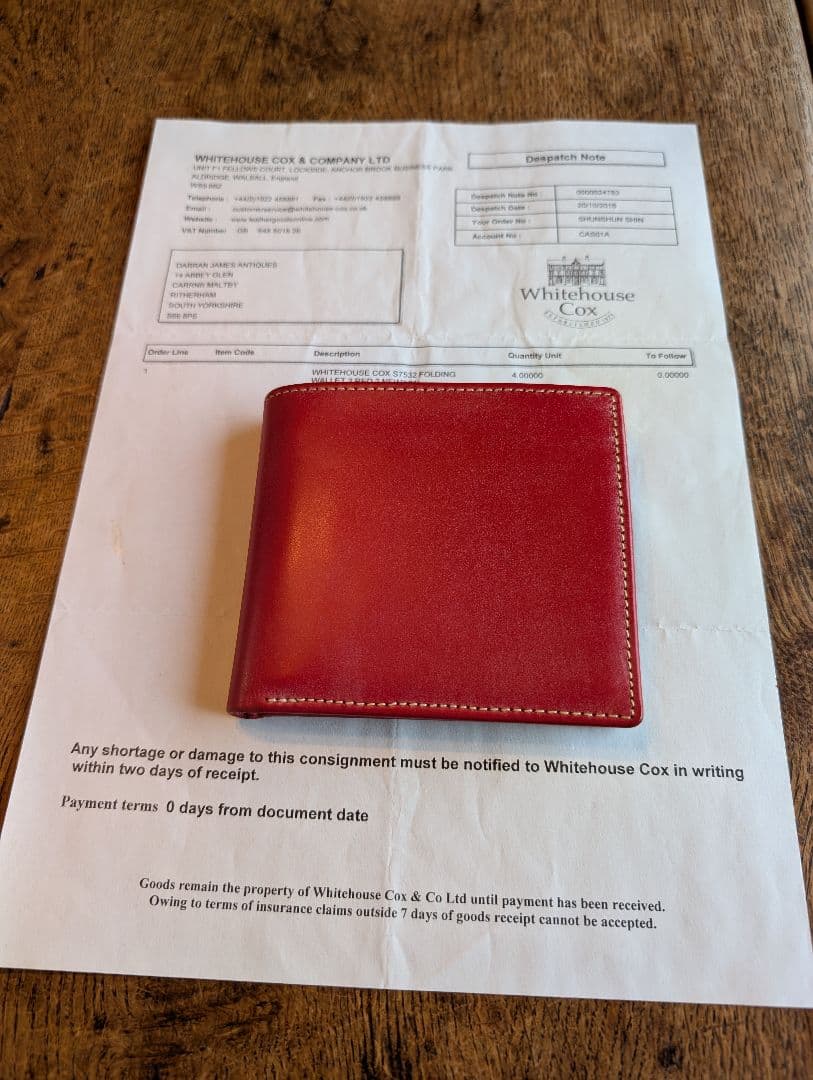 新品　英国製　Whitehouse Cox ブライドルレザー２つ折り財布 レッド