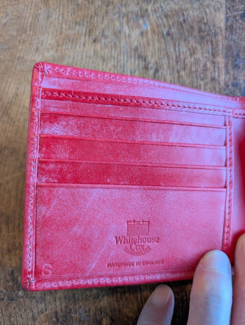 新品　英国製　Whitehouse Cox ブライドルレザー２つ折り財布 レッド