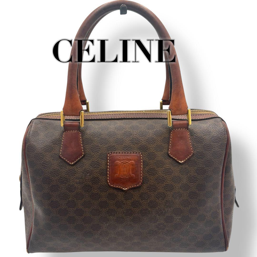 CELINE 　マカダム ハンドバッグ ミニボストン ブラウン