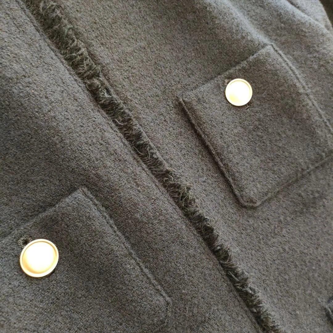 美品グリーンレーベルリラクシング ツイード ノーカラー ジャケット 紺 38