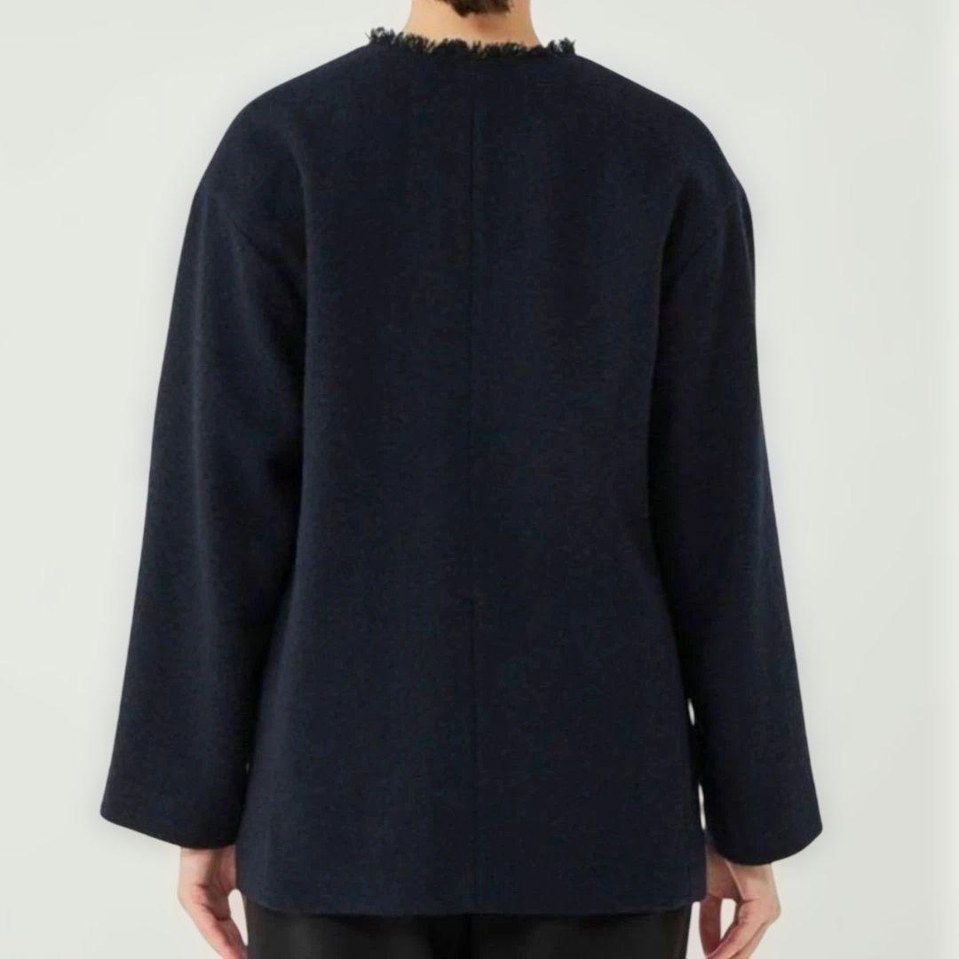 美品グリーンレーベルリラクシング ツイード ノーカラー ジャケット 紺 38